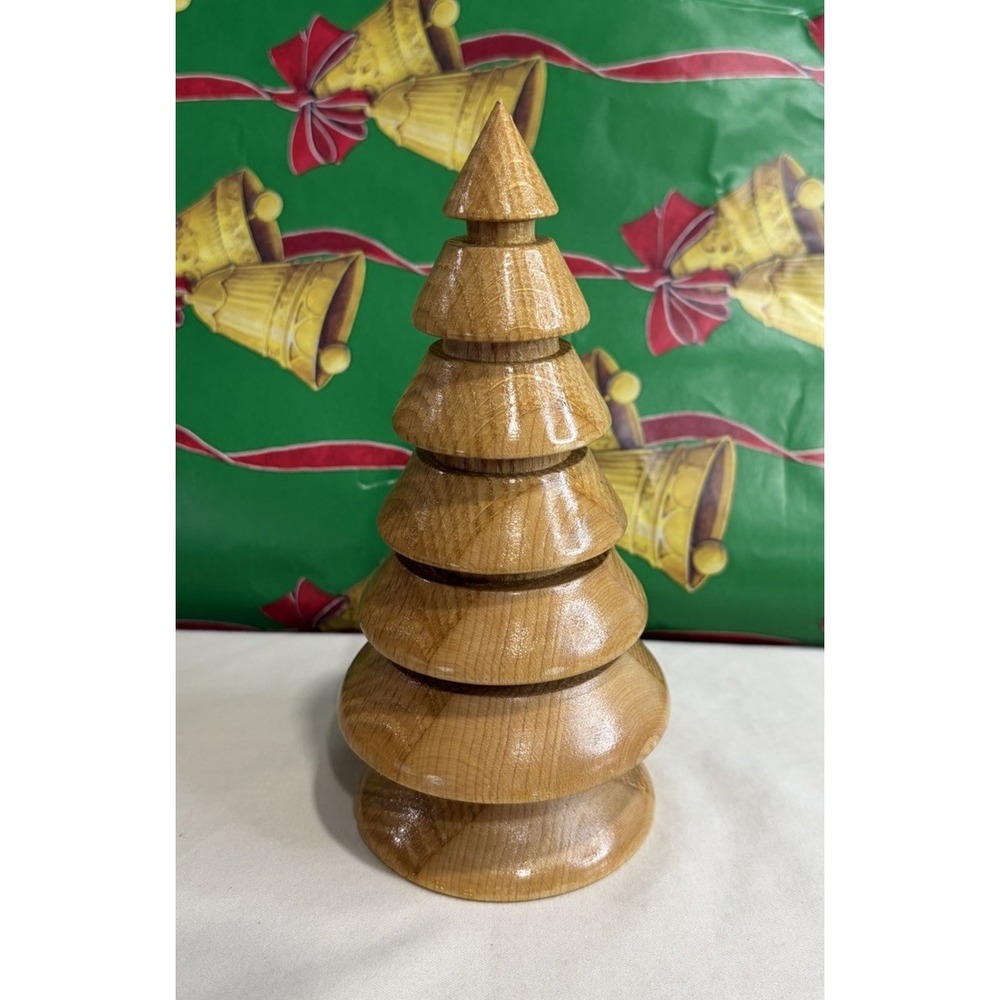 Hand Turned Hand Crafted Signed Hardwood  Christmas Tree Figurine 7" X 3.5" 2021